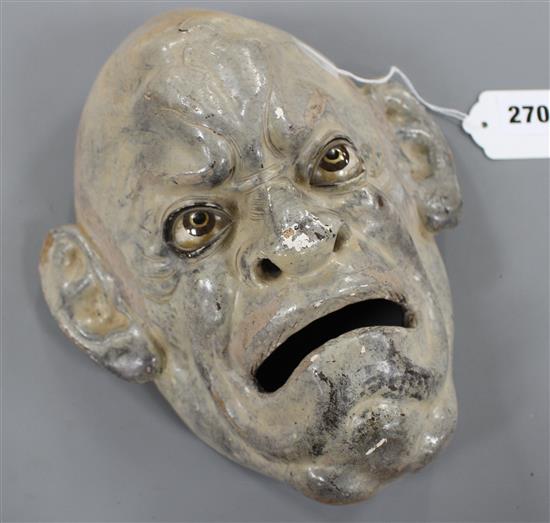 A Japanese Noh-play mask with glass eyes, possibly 19th century, 24.5cm